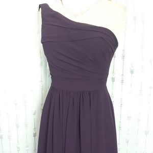 Levkoff Gown One Shoulder Dress Eggplant Purple